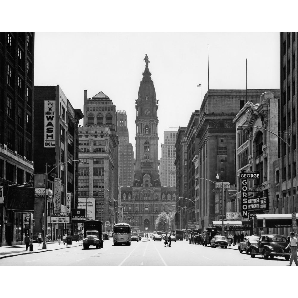 1950s Downtown Philadelphia Pa Usa Looking South Down North Broad Street At City Hall Print By Vintage Collection Image 1