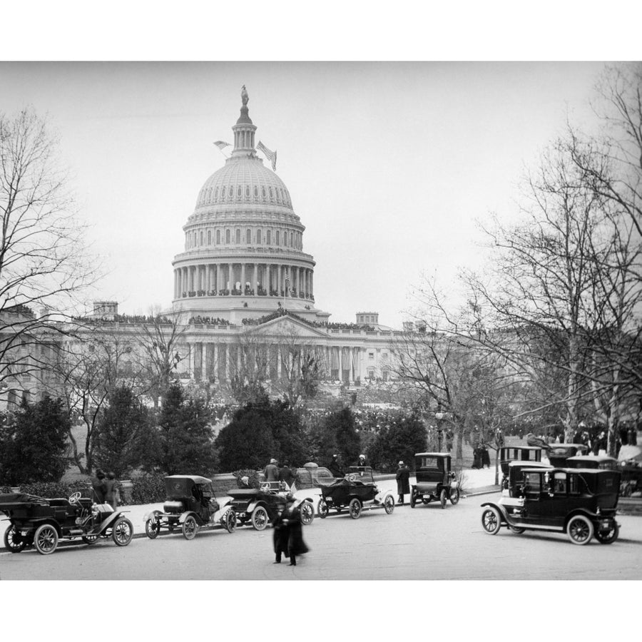 1910s-1920s Capitol Building Washington Dc Line Of Cars Parked On Street In Foreground Print By Vintage Collection Image 1