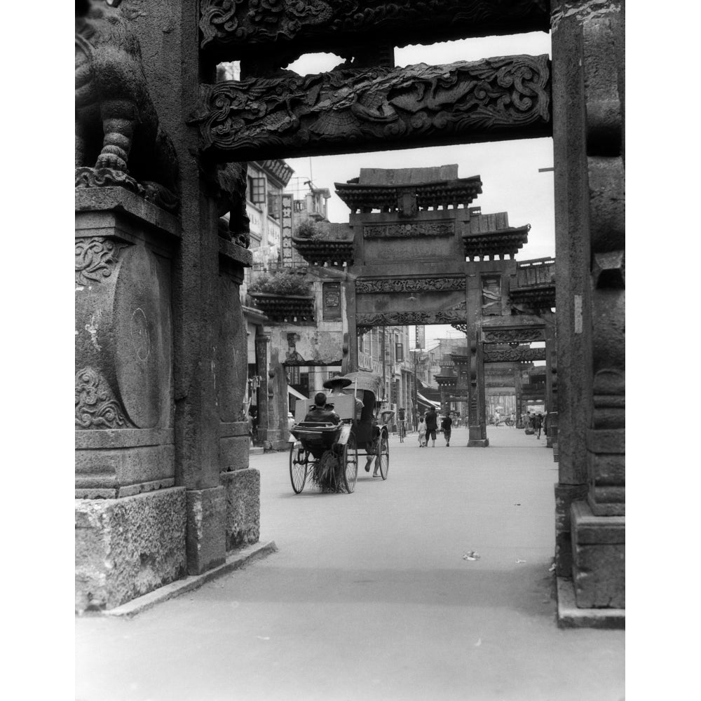 1920s-1930s Rickshaw On Street In Canton China Under Ornate Carved Arches Ancient Pai-Lous Chinese Architecture Print By Image 1