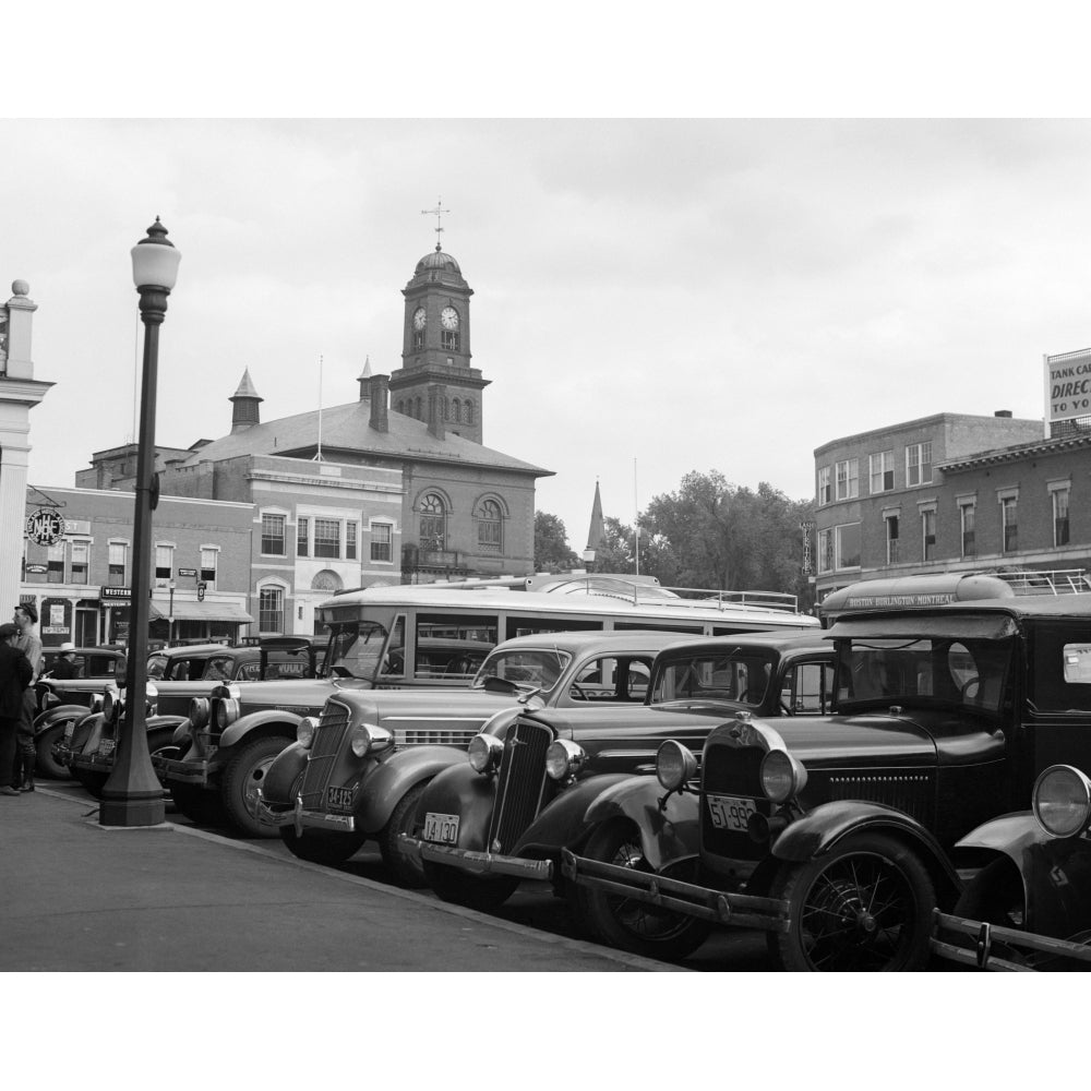 1930s Buses Cars Parked Small Town Square Claremont Hampshire Usa Poster Print By Vintage Collection Image 1