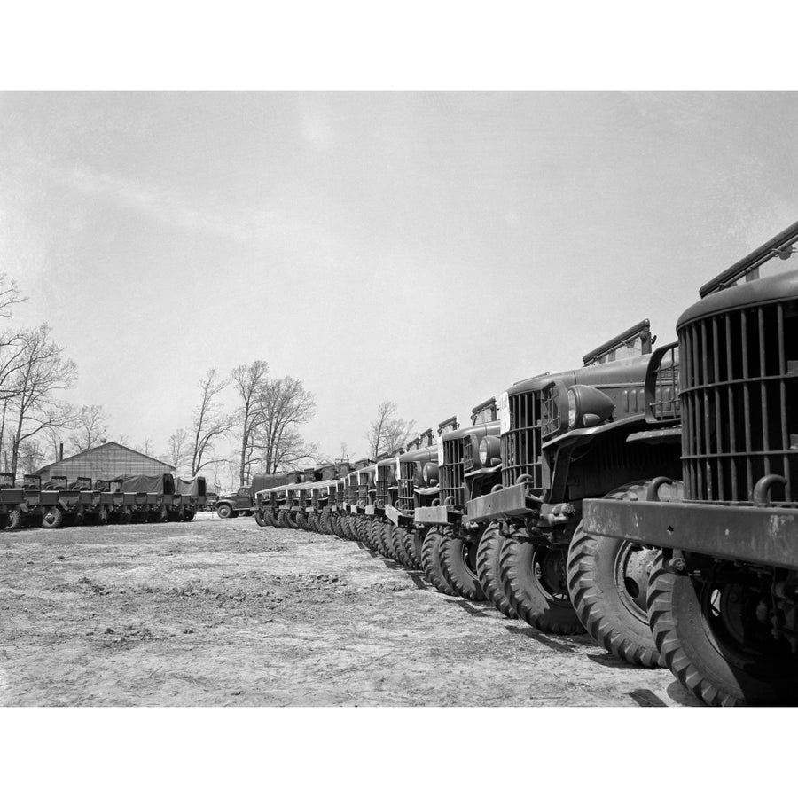 1940s April 19 1941 Alignment Row Rows Dodge Army Trucks Jeeps Fort Dix Nj Poster Print By Vintage Collection Image 1