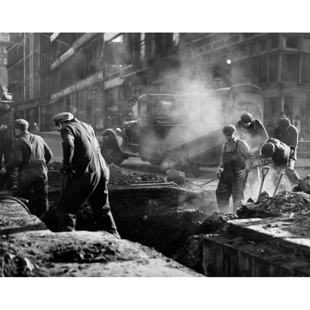 1930s Construction Street Workers Digging Ditch Boston Ma Usa Poster Print By Vintage Collection Image 1