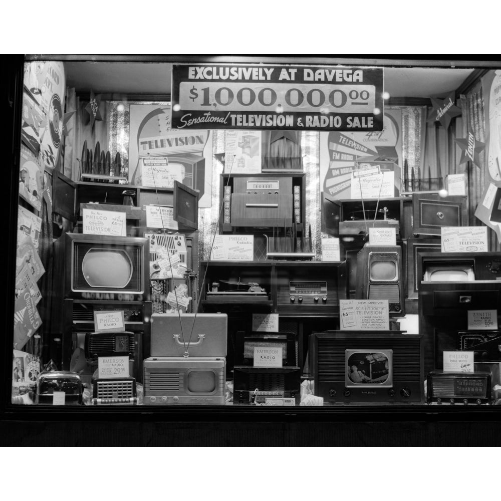 1940s Window Of Store Selling Radios And Televisions Advertising A Million Dollar Sale Print By Vintage Collection Image 1