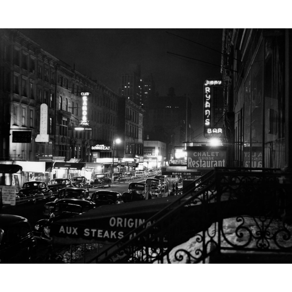 1940s Night Street Scene West 52Nd Street Lights From Numerous Clubs And Nightclubs York Usa Print By Vintage Image 1