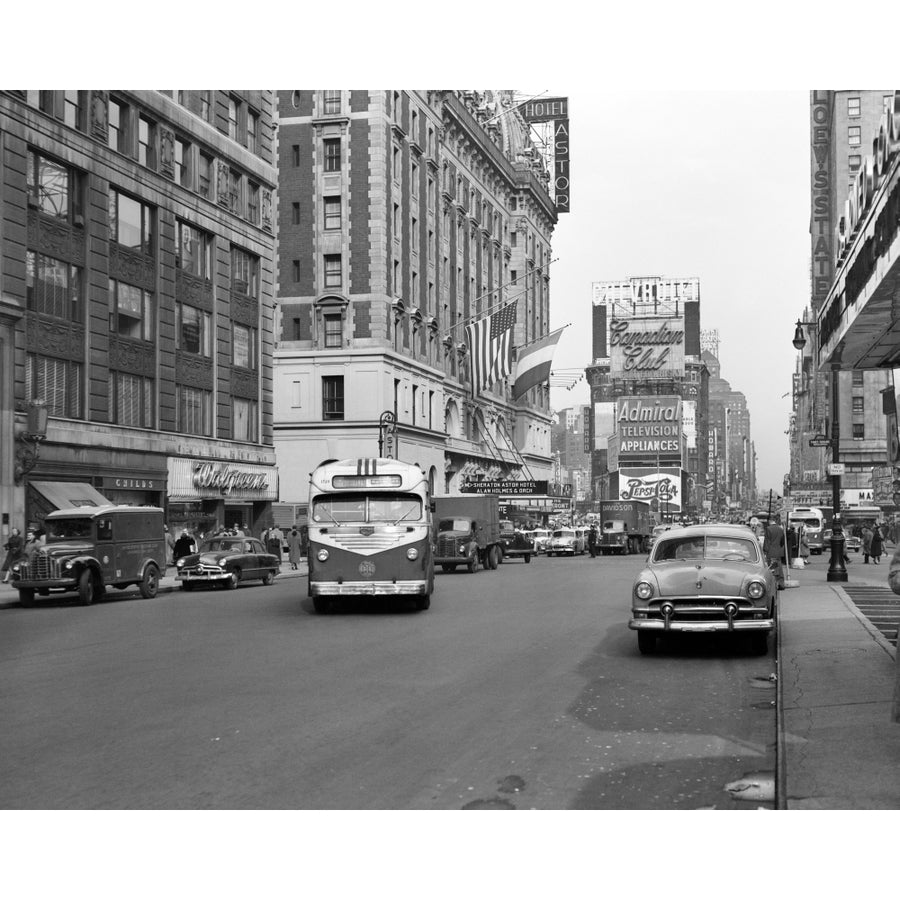 1950s York City Times Square Traffic Broadway Bus Looking North To Duffy Square From West 44Th Street Nyc Ny Usa Image 1