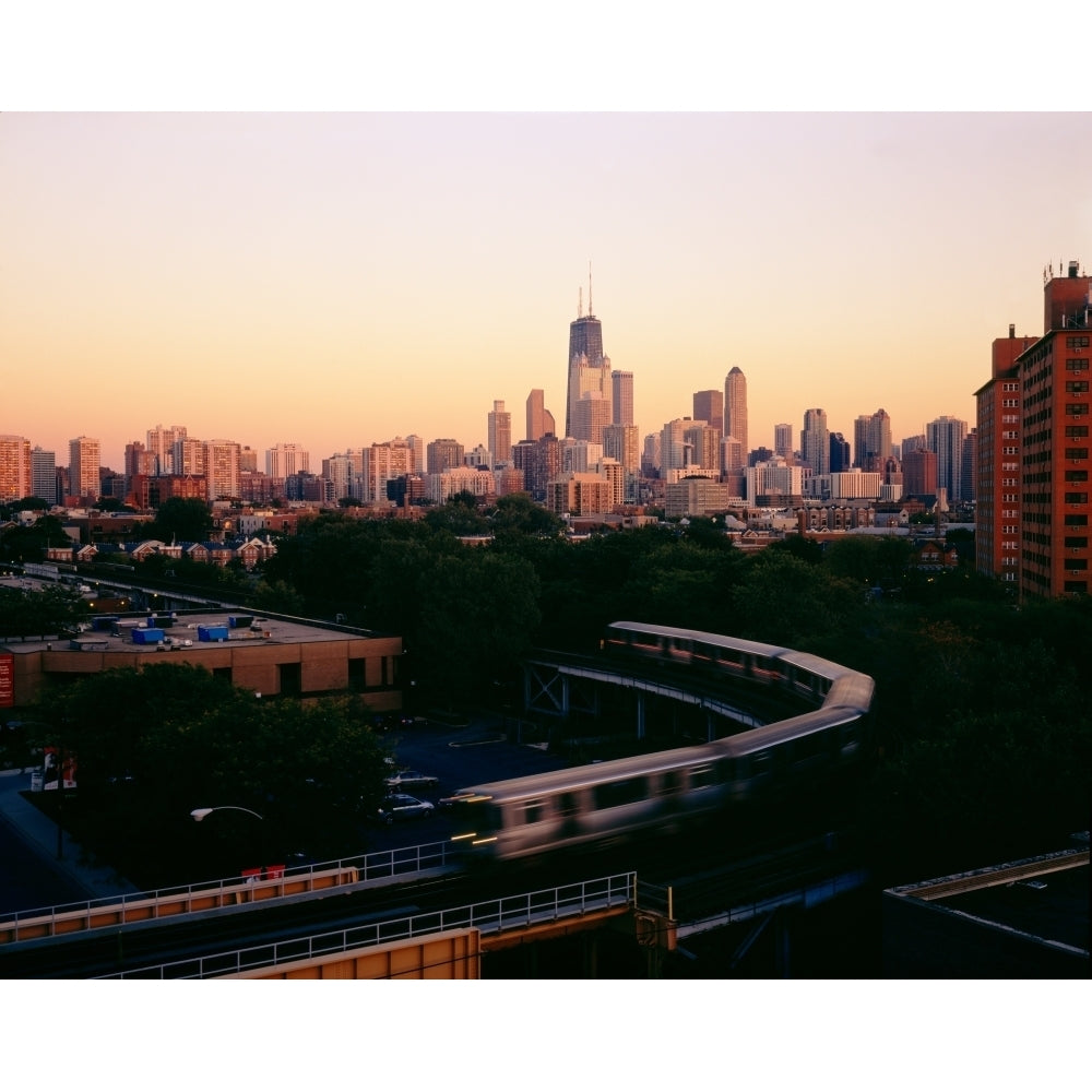 Elevated train in downtown Chicago Cook County Illinois USA Poster Print Image 2