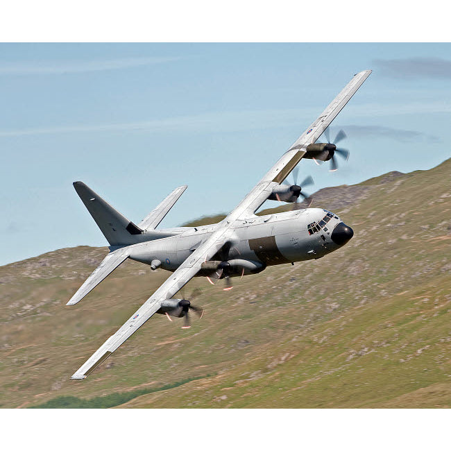 A C-130J Super Hercules low flying over North Wales on a training flight Poster Print by Andrew Chittock/Stocktrek Image Image 1