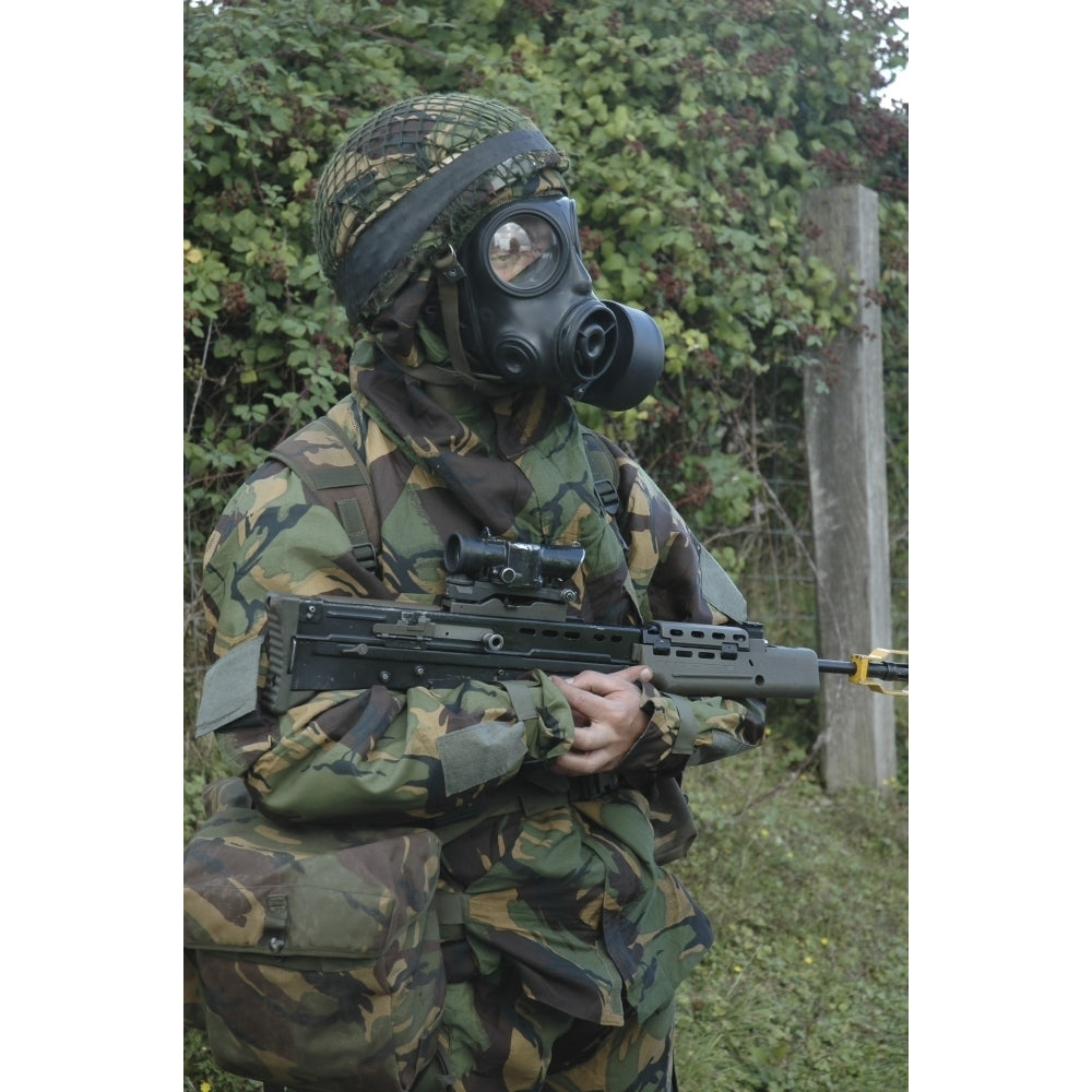 British soldier in full NBC protection gear and a S6 respirator Poster Print Image 2