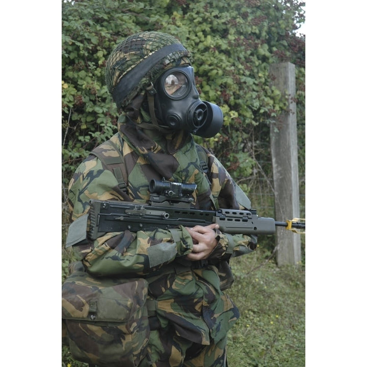 British soldier in full NBC protection gear and a S6 respirator Poster Print Image 1