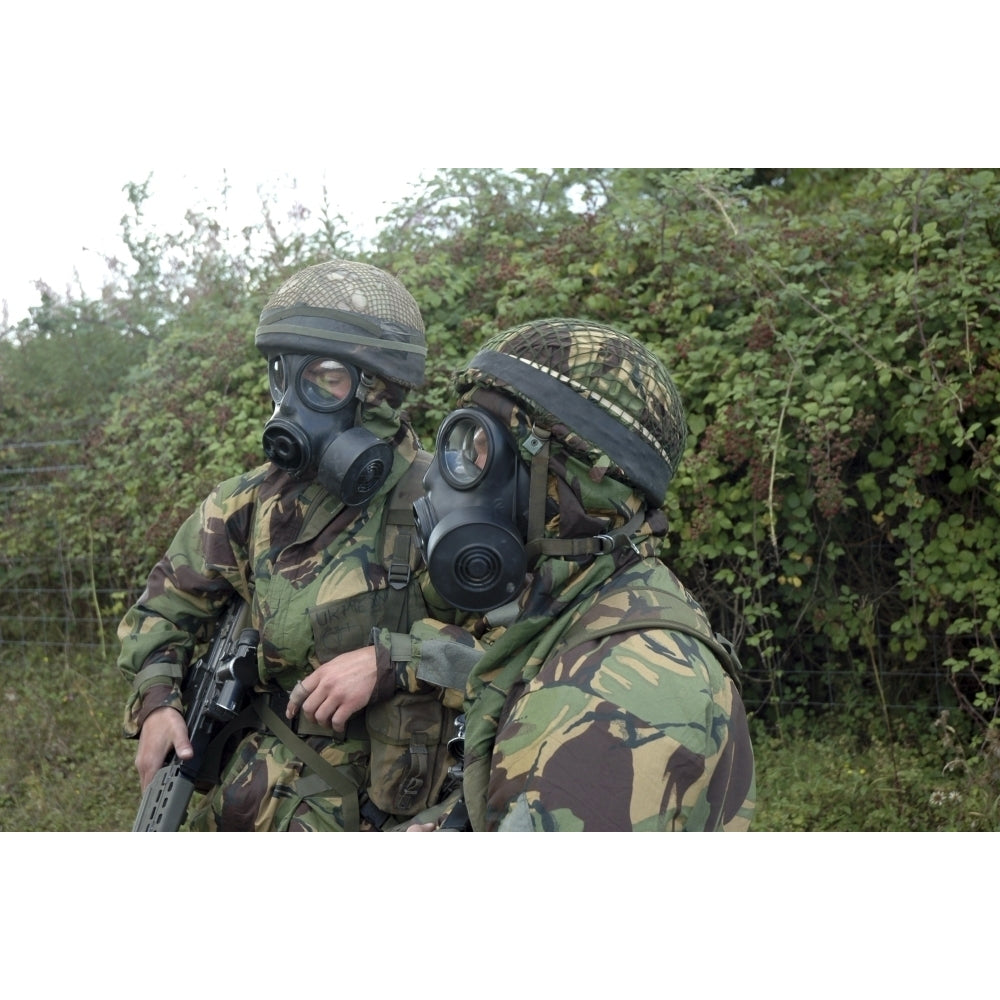 British soldiers in full NBC protection gear and a S6 respirator Poster Print Image 2