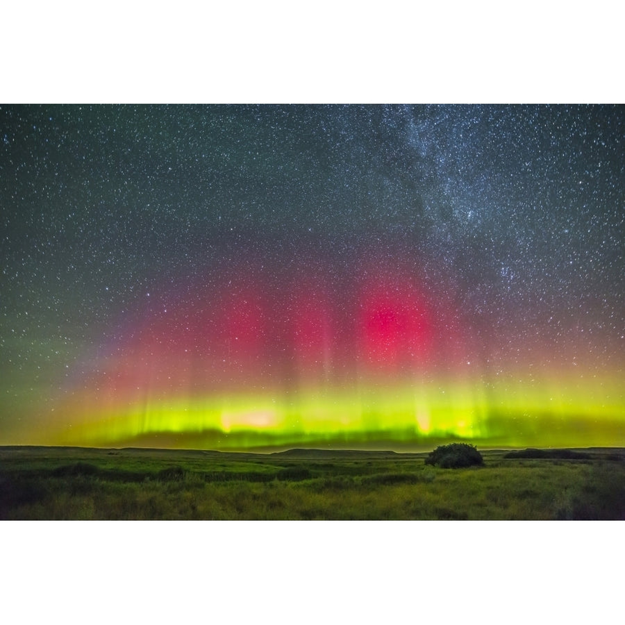 Aurora borealis above Grasslands National Park in Saskatchewan Canada Poster Print Image 1