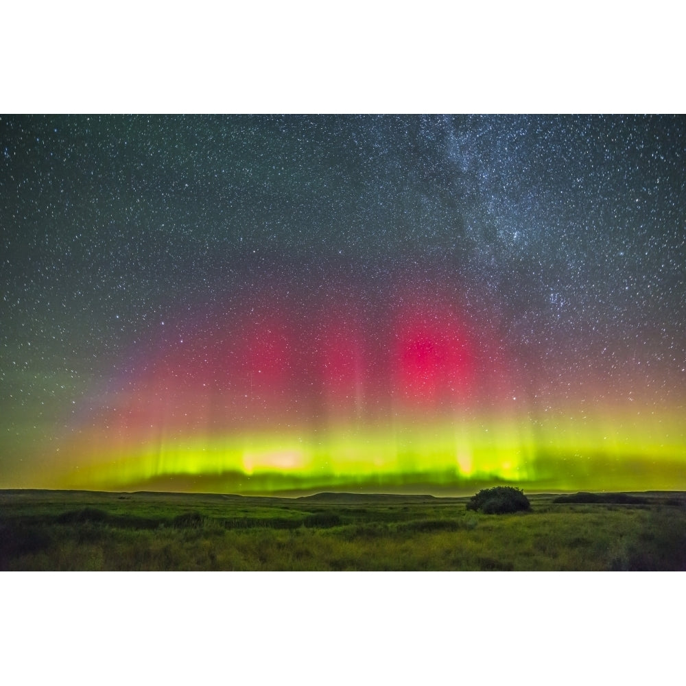 Aurora borealis above Grasslands National Park in Saskatchewan Canada Poster Print Image 2