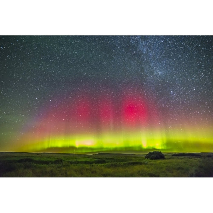 Aurora borealis above Grasslands National Park in Saskatchewan Canada Poster Print Image 1