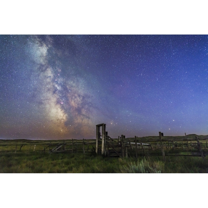 Mars Saturn and Milky Way over ranch corral Poster Print Image 2