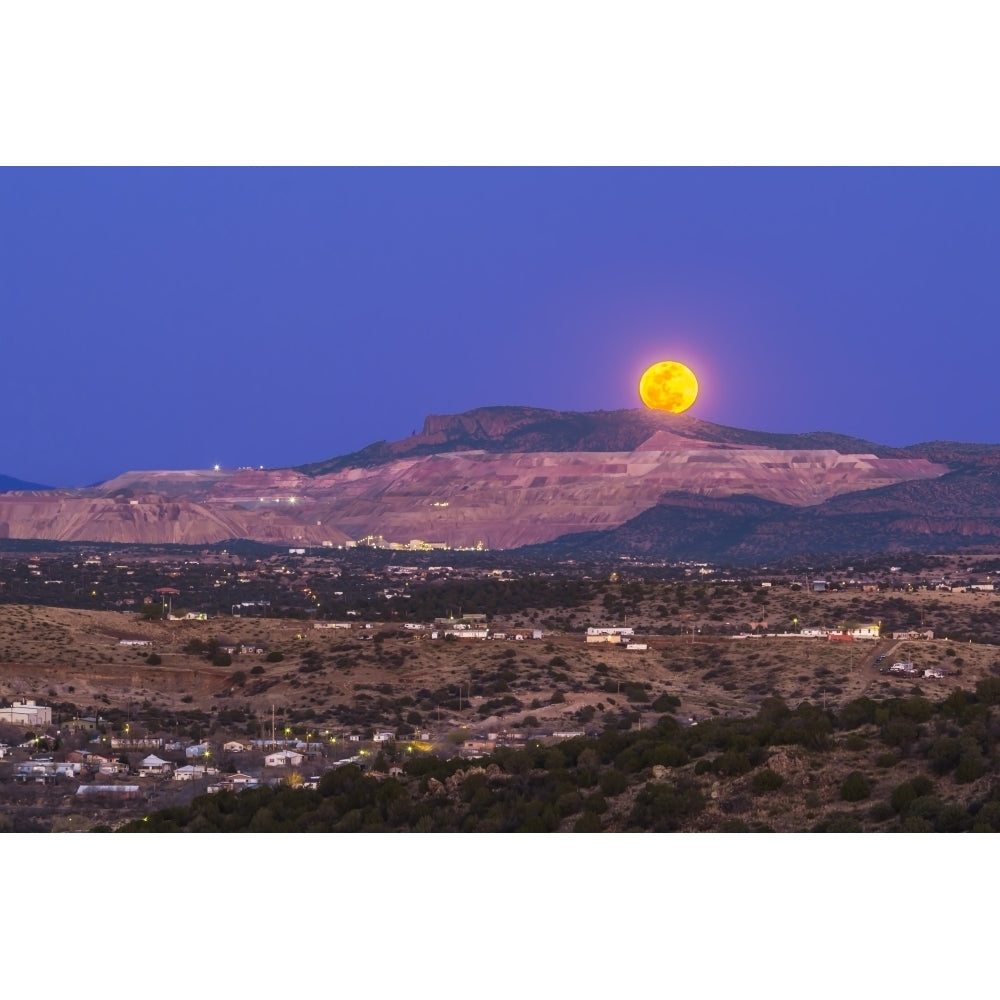 Copper moon rising over the Santa Rita Copper Mine in Mexico Poster Print Image 2