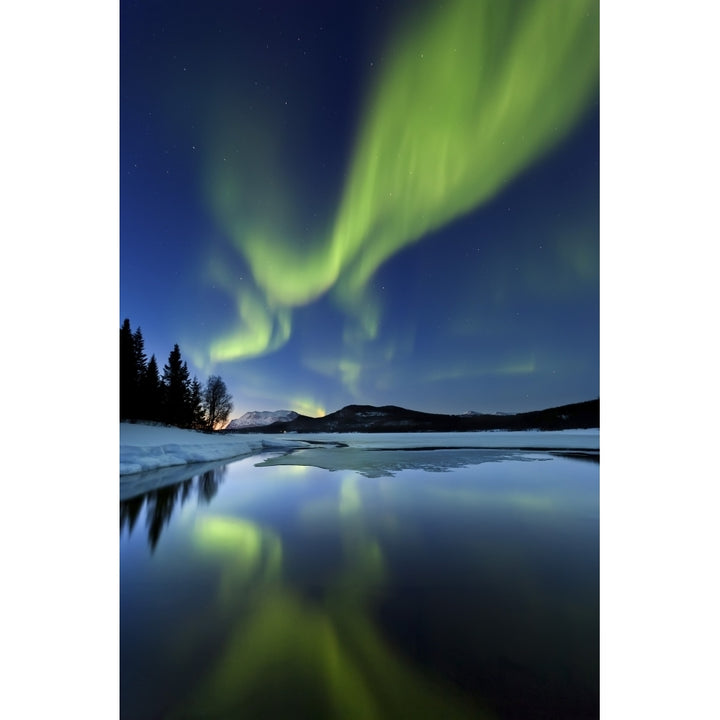 Aurora Borealis over Sandvannet Lake in Troms County Norway Poster Print Image 1