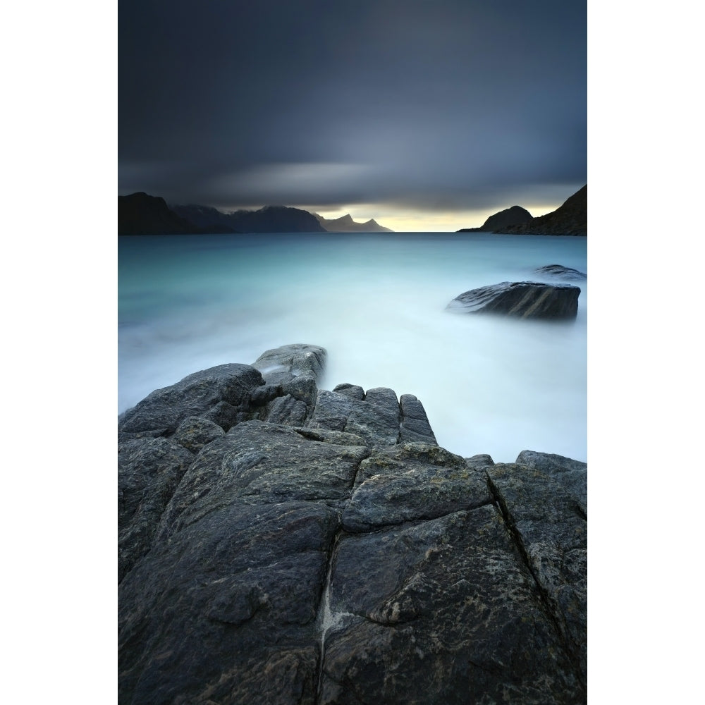 A long exposure scene at Haukland Beach in Lofoten Norway Poster Print Image 2