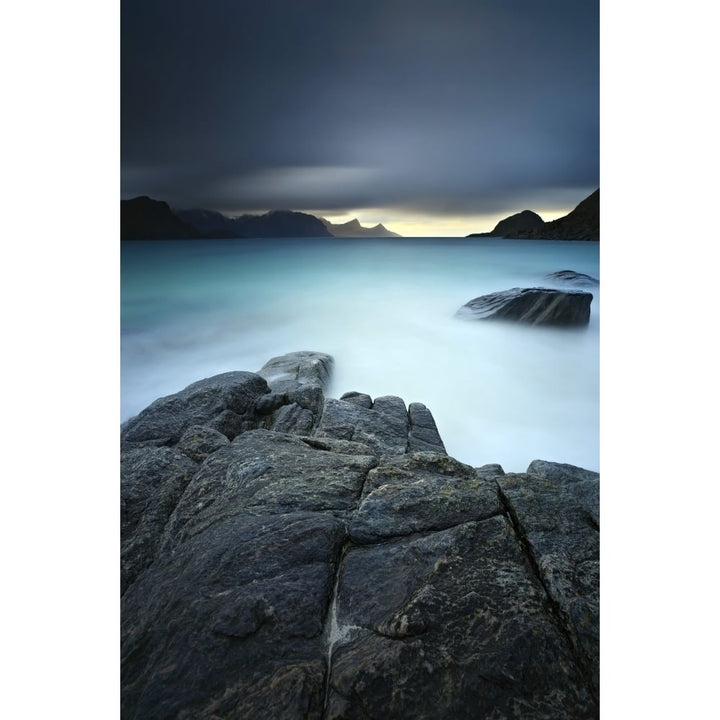 A long exposure scene at Haukland Beach in Lofoten Norway Poster Print Image 1