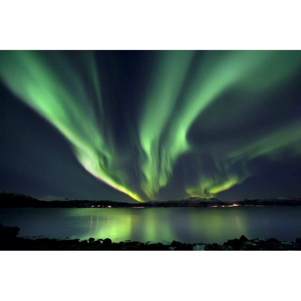 Aurora Borealis over Tjeldsundet in Troms County Norway Poster Print Image 2