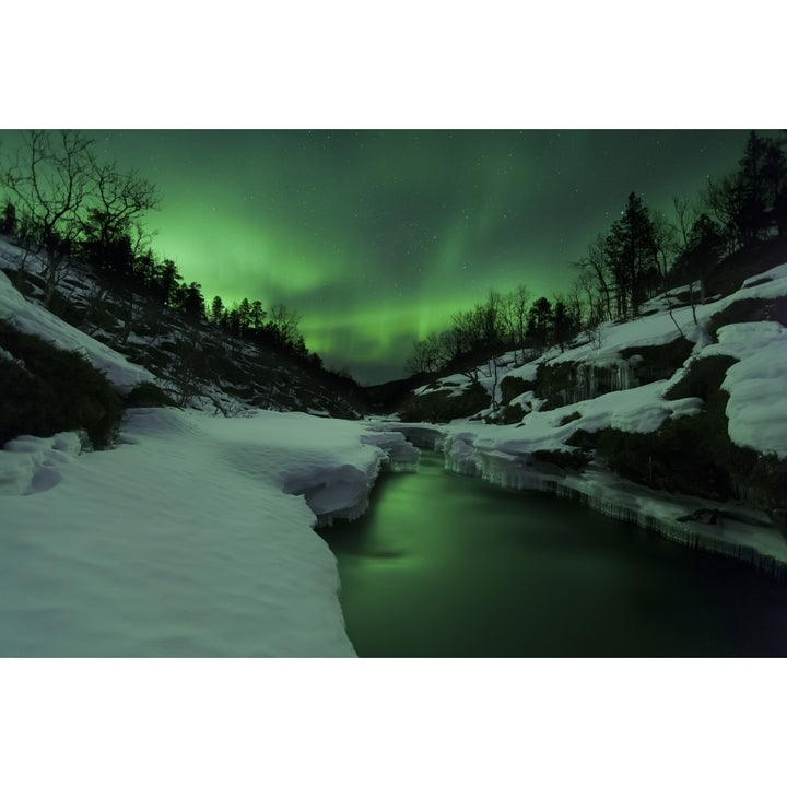 Aurora Borealis over Tennevik River Troms Norway Poster Print Image 1