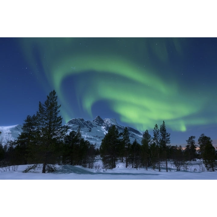 Aurora Borealis over Nova Mountain Wilderness Troms Norway Poster Print Image 1