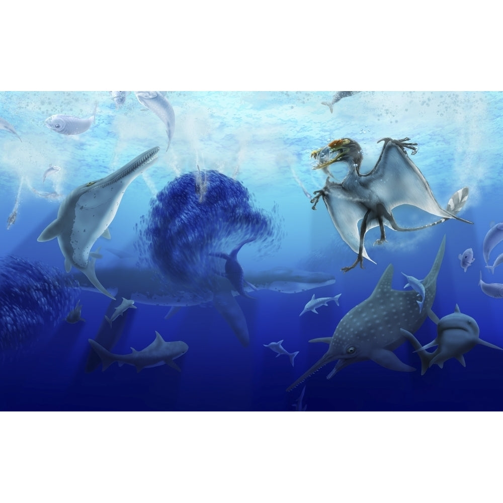 Early Jurassic European pelagic scene with various extinct animals Poster Print Image 2