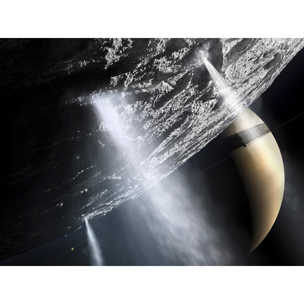 Geysers of Enceladus showing cryovolcanism near the South Pole of Enceladus Poster Print Image 1