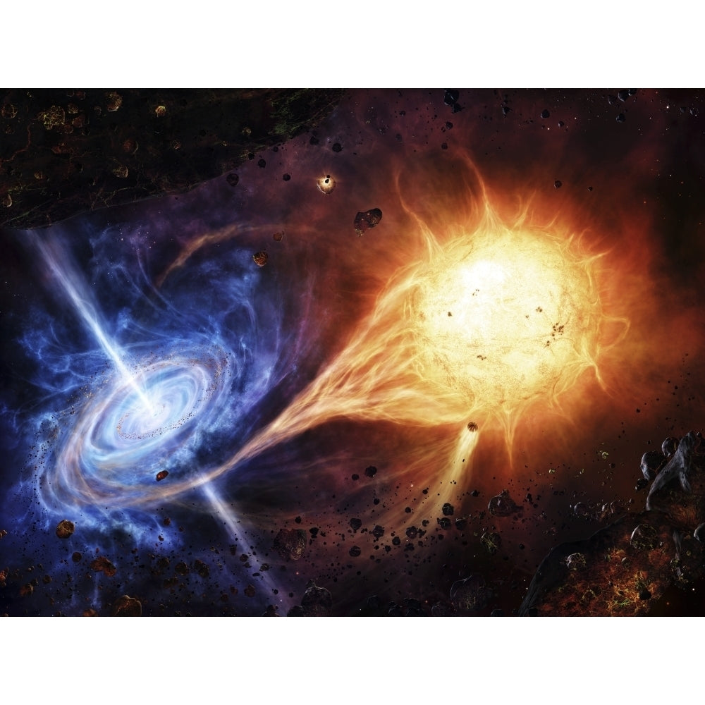 A binary system orbiting near a black hole Poster Print Image 2