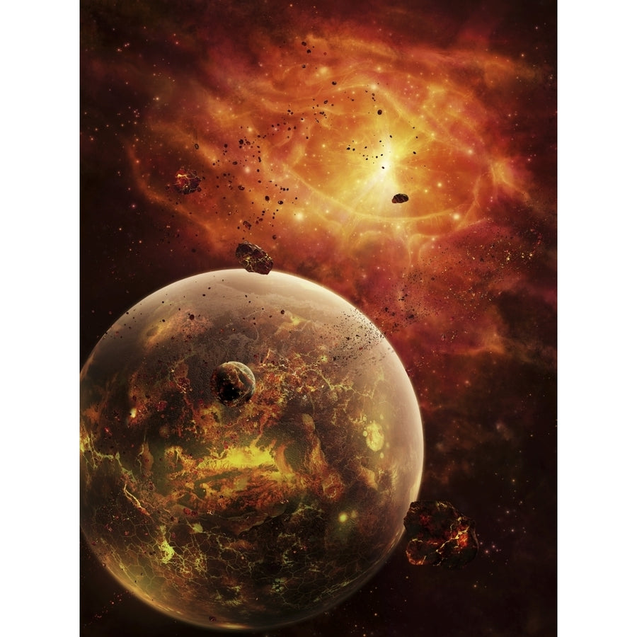 An eye-shaped nebula and ring of glowing debris around a planetary system Poster Print Image 1