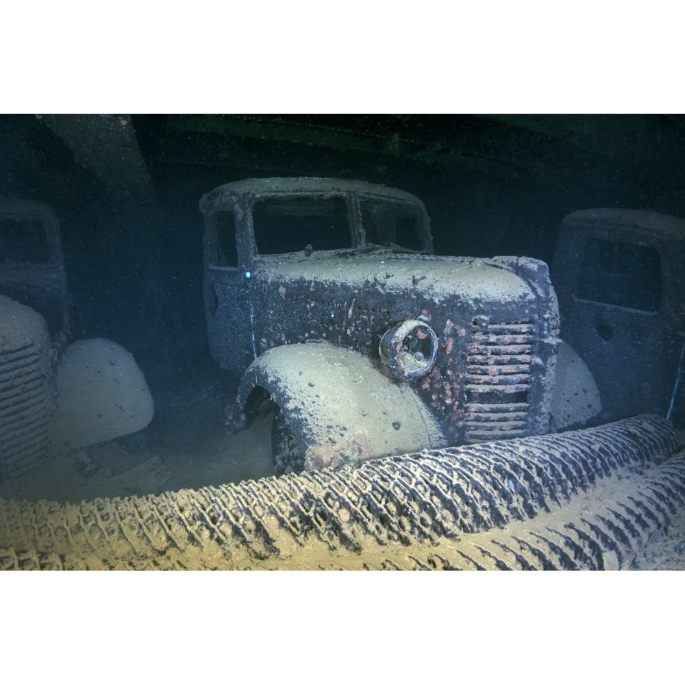 Truck inside the Hoki Maru shipwreck Truk Lagoon Micronesia Poster Print by Brandi Mueller/Stocktrek Images Image 2