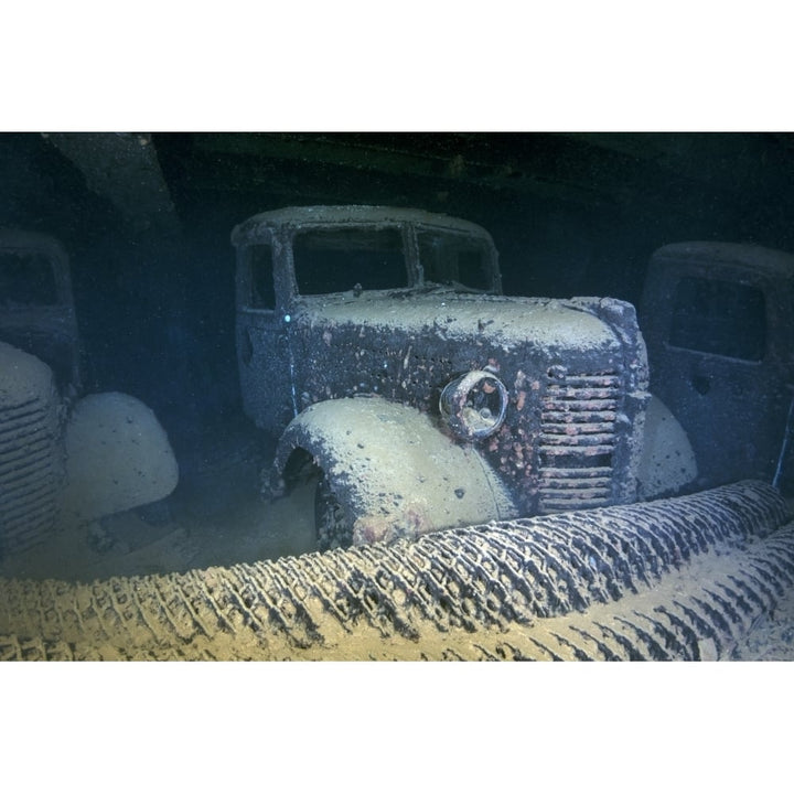 Truck inside the Hoki Maru shipwreck Truk Lagoon Micronesia Poster Print by Brandi Mueller/Stocktrek Images Image 1