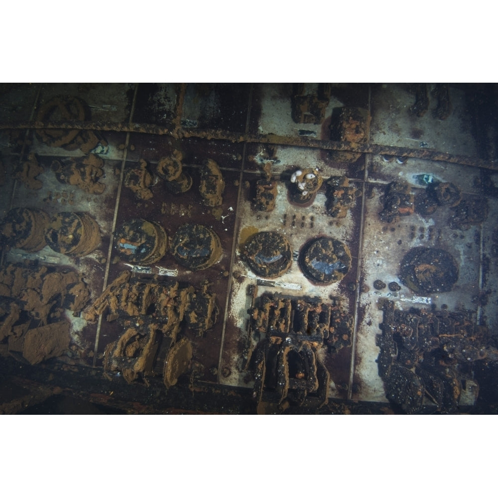 Engine room controls inside the Rio de Janeiro Maru shipwreck Truk Lagoon Micronesia Poster Print by Brandi Mueller/St Image 1