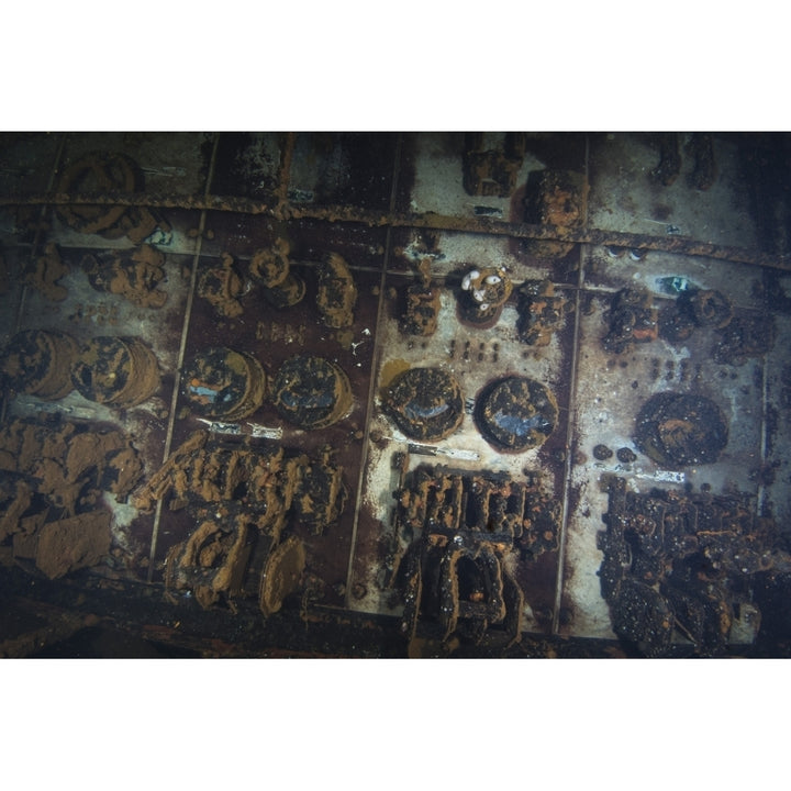 Engine room controls inside the Rio de Janeiro Maru shipwreck Truk Lagoon Micronesia Poster Print by Brandi Mueller/St Image 1