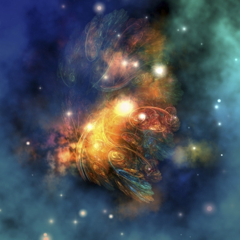 Cosmic image of a colorful nebula out in space Poster Print Image 1