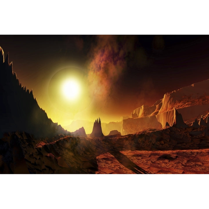 A large sun heats this alien planet which bakes in its glow Poster Print Image 1