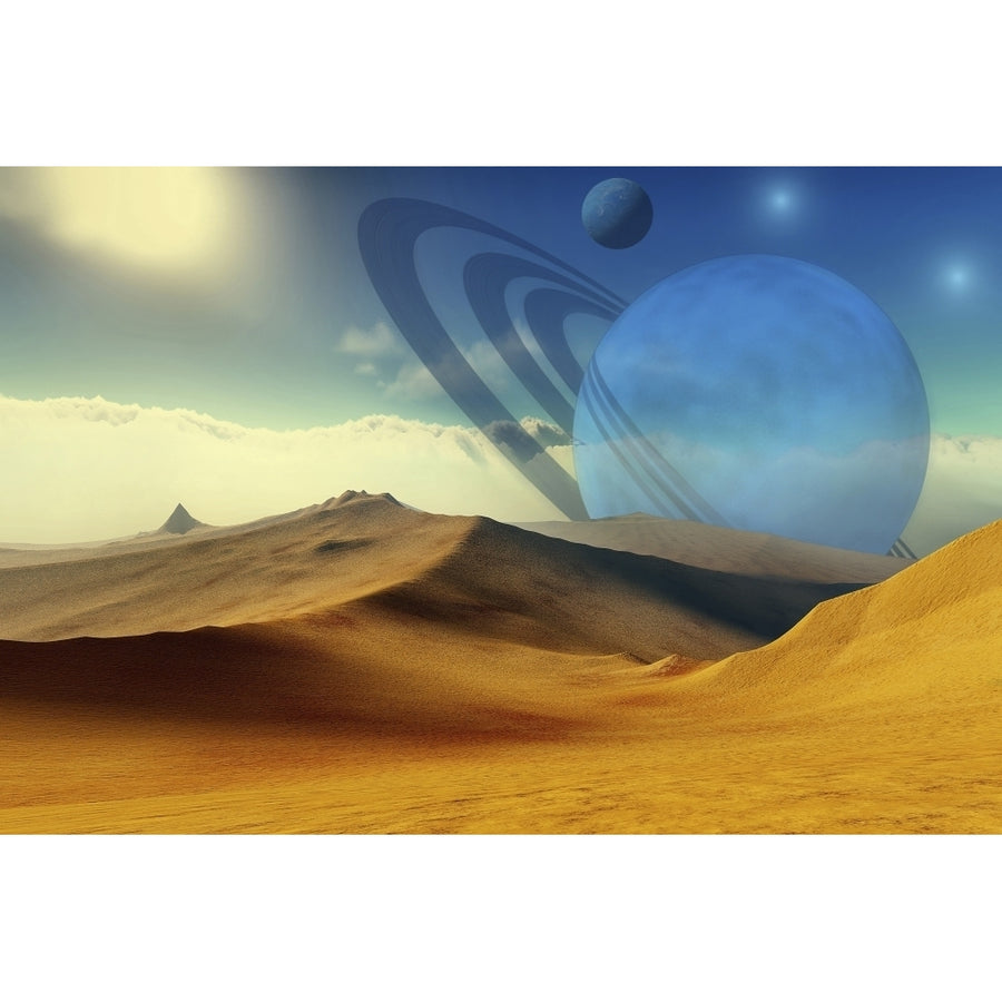 A beautiful desert planet and its moons Poster Print Image 1