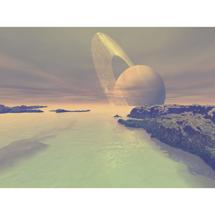 The landscape of Titan one of Saturns moons Poster Print Image 1