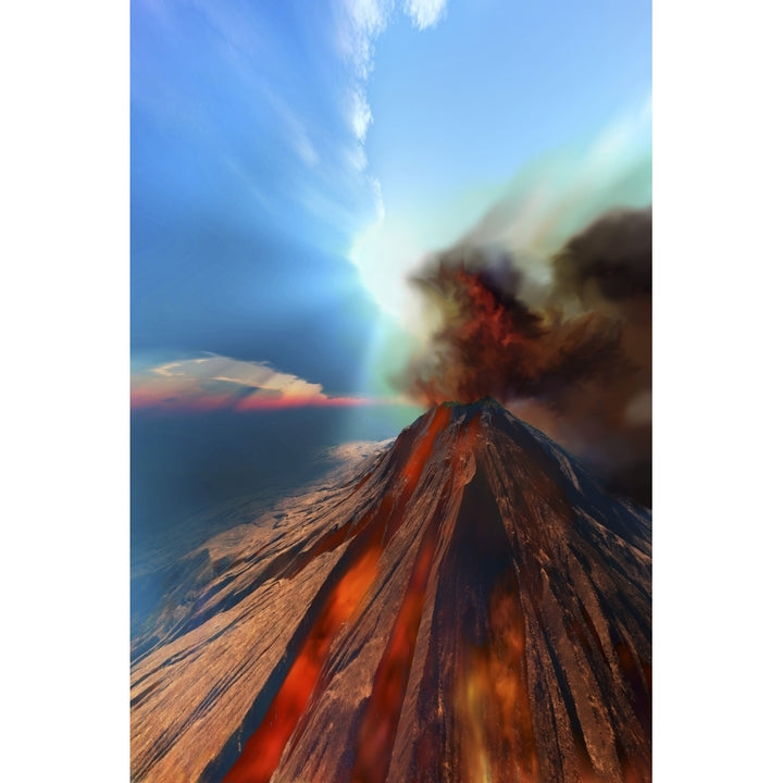 A volcano comes to life with smoke and lava Poster Print Image 2