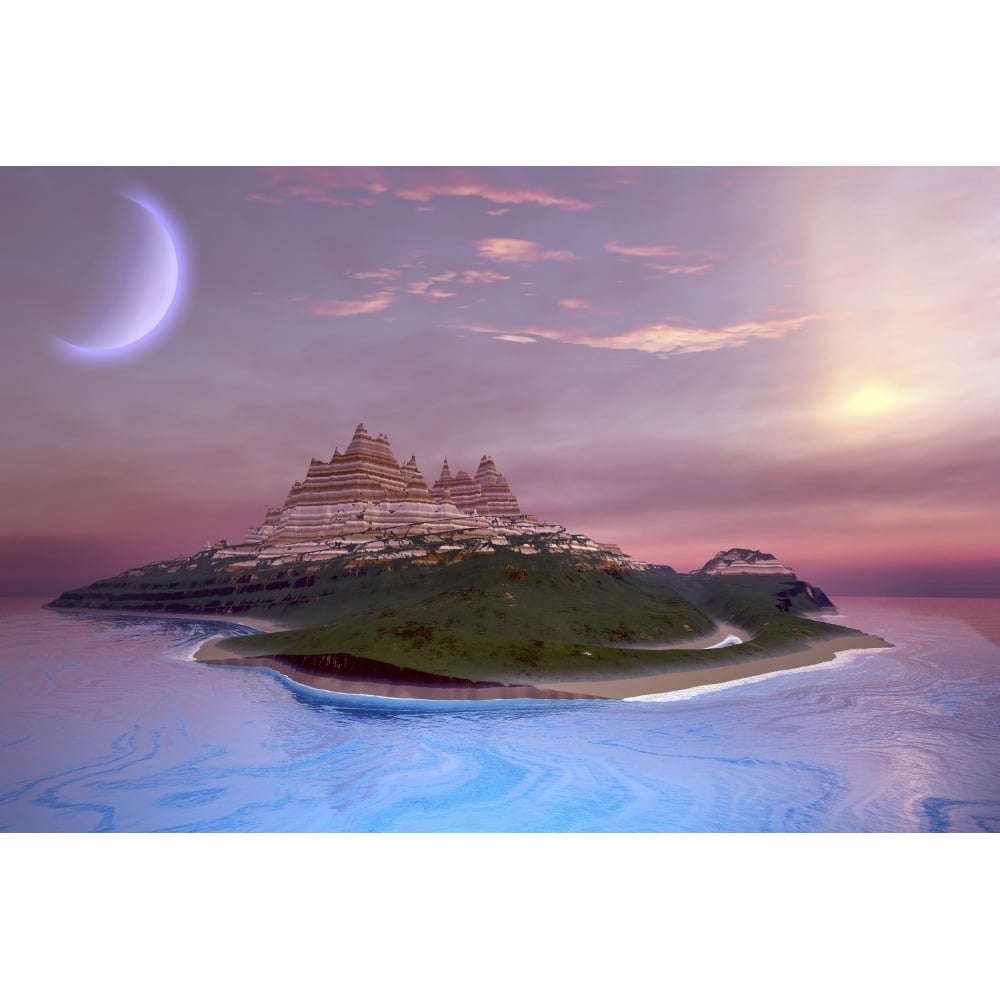 Fantasy seascape of an island Poster Print Image 1