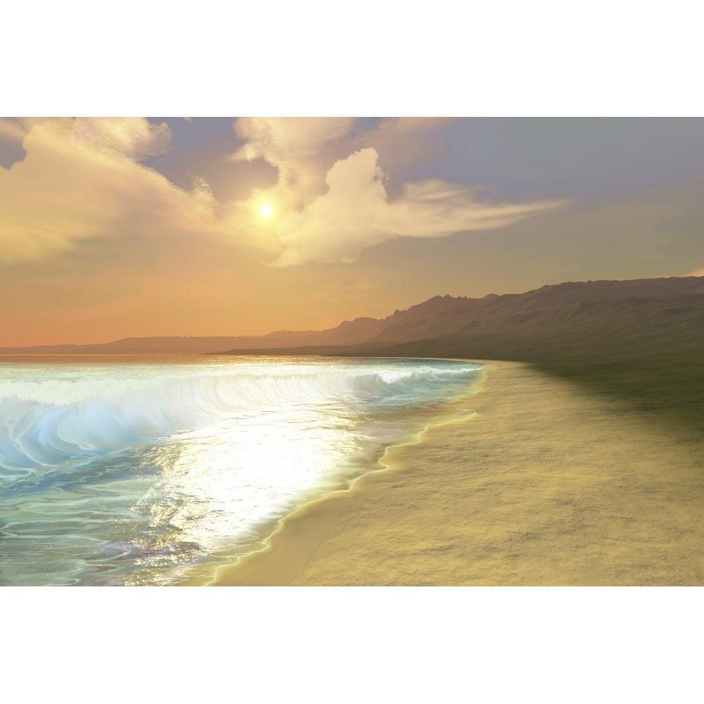 Sunset on a quiet peaceful beach with gorgeous water Poster Print Image 2