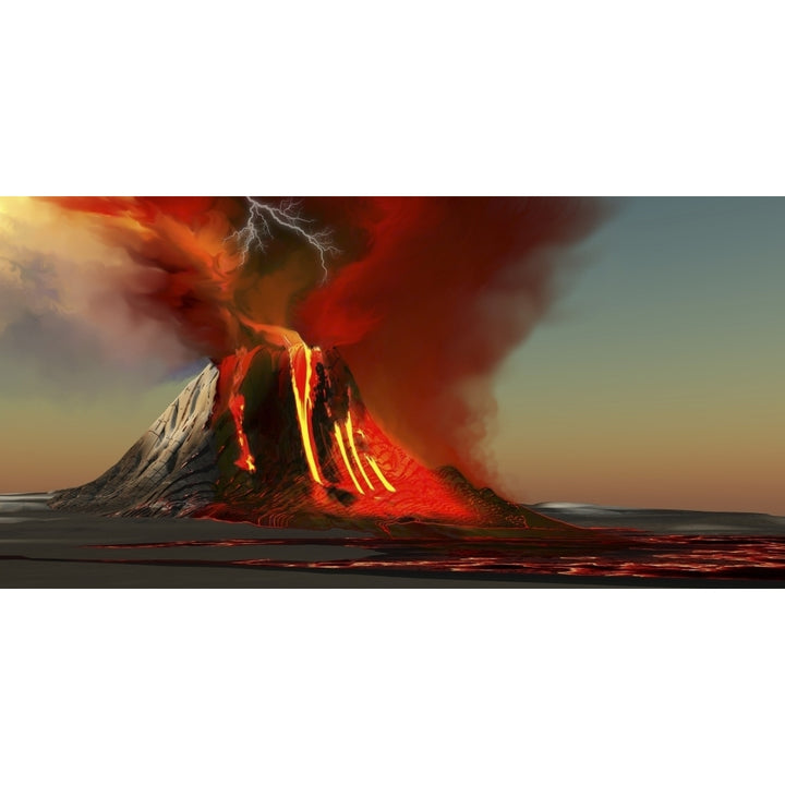 The Kilauea volcano erupts on the island of Hawaii with plumes of fire and smoke Poster Print Image 1