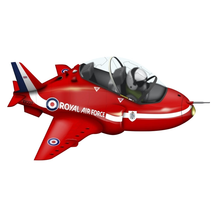 Cartoon illustration of a Royal Air Force Red Arrows Hawk airplane Poster Print Image 1