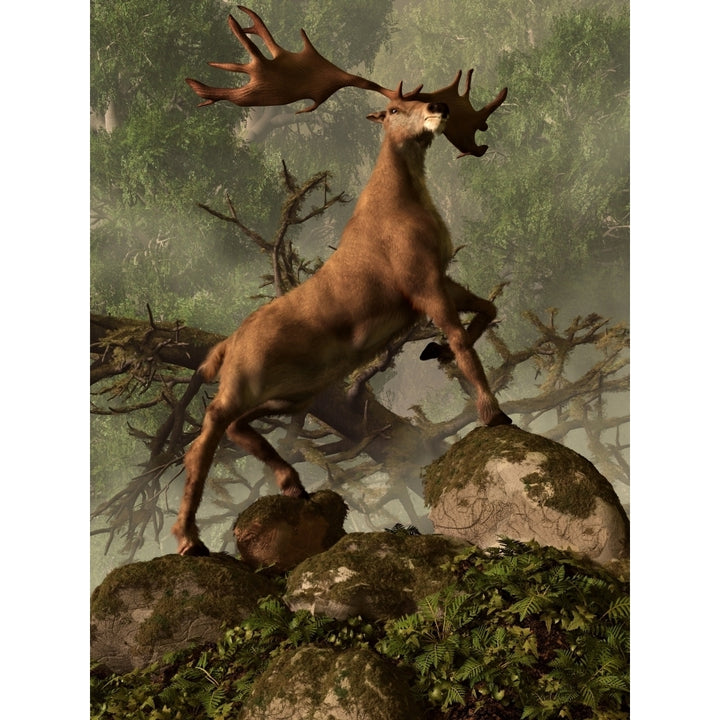 An Irish Elk stands proudly in a dense forest Poster Print Image 2