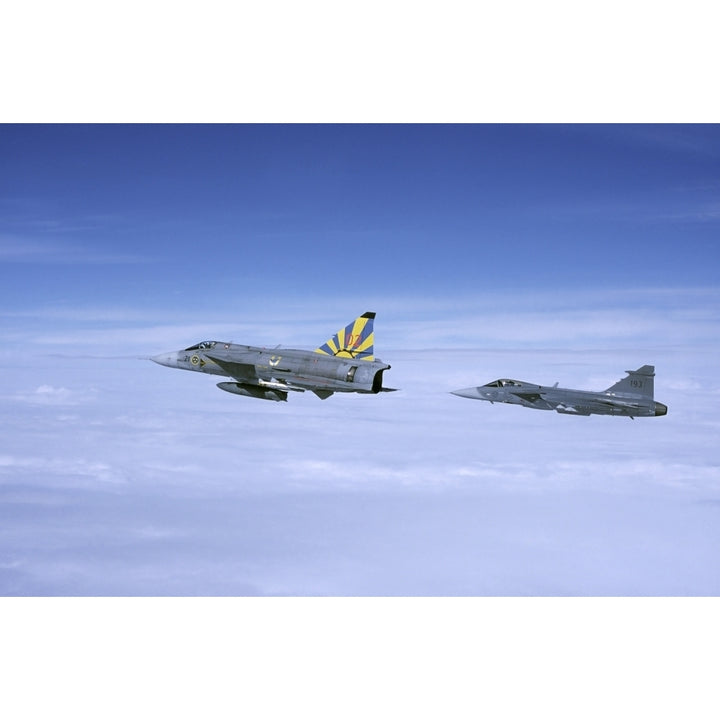 Saab JA 37 Viggen and Saab JAS 39 Gripen fighters of the Swedish Air Force Poster Print Image 1