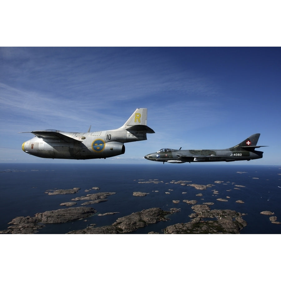 Saab J 29 and Hawker Hunter vintage jet fighters of the Swedish Air Force Historic Flight Poster Print Image 1