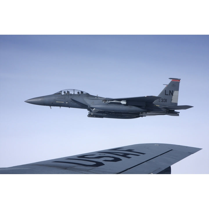 U.S. Air Force F-15E Strike Eagle over the wing of a KC-135 Stratotanker Poster Print Image 2