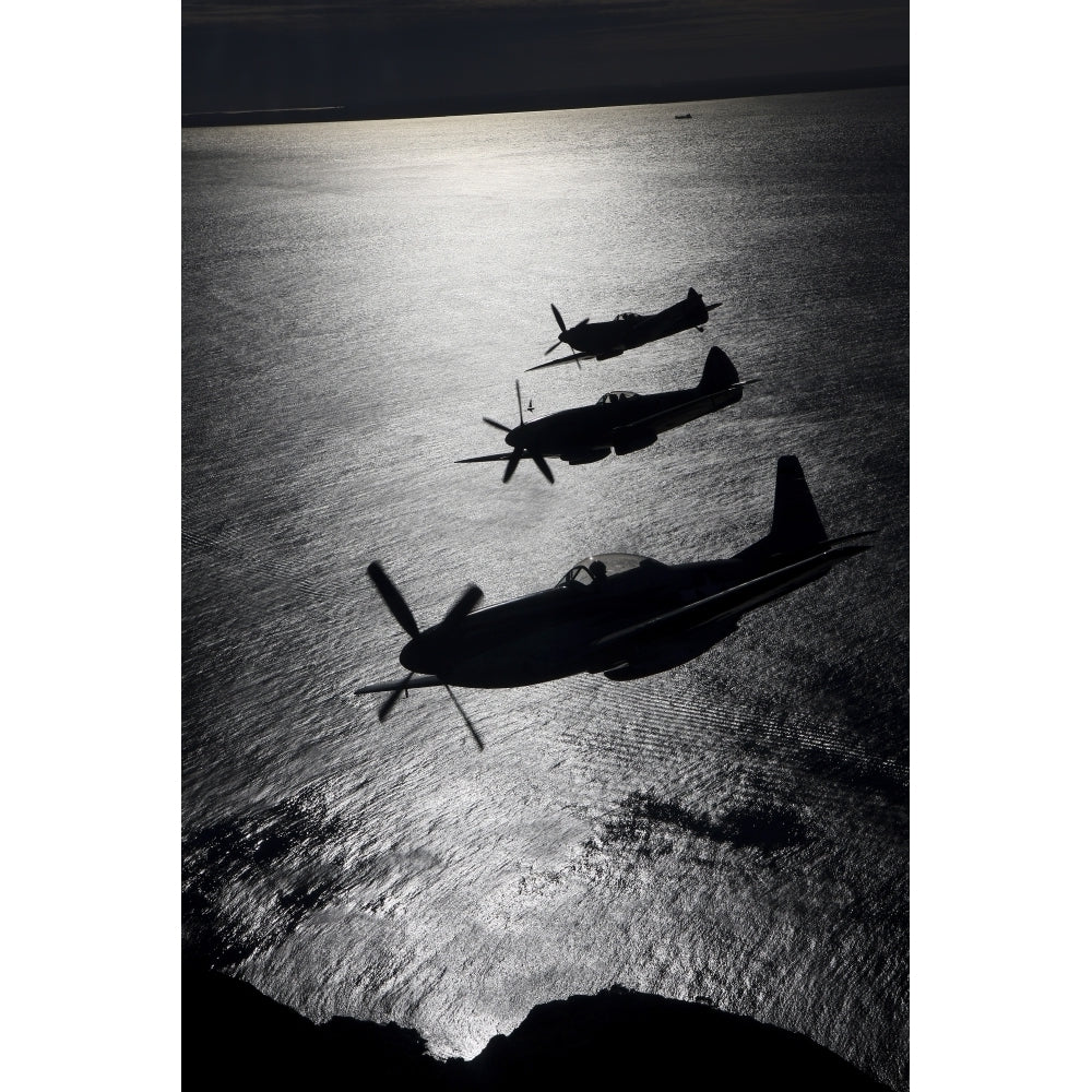 P-51 Cavalier Mustang with Supermarine Spitfire fighter warbirds Poster Print Image 1