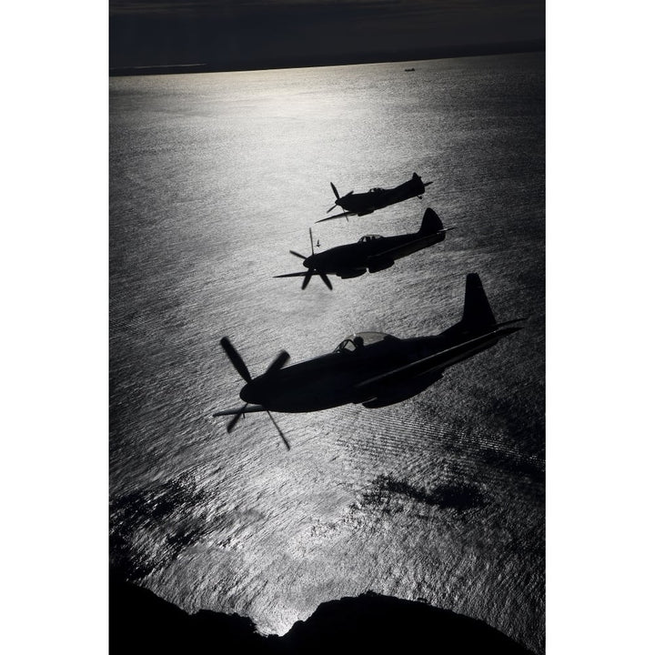 P-51 Cavalier Mustang with Supermarine Spitfire fighter warbirds Poster Print Image 1