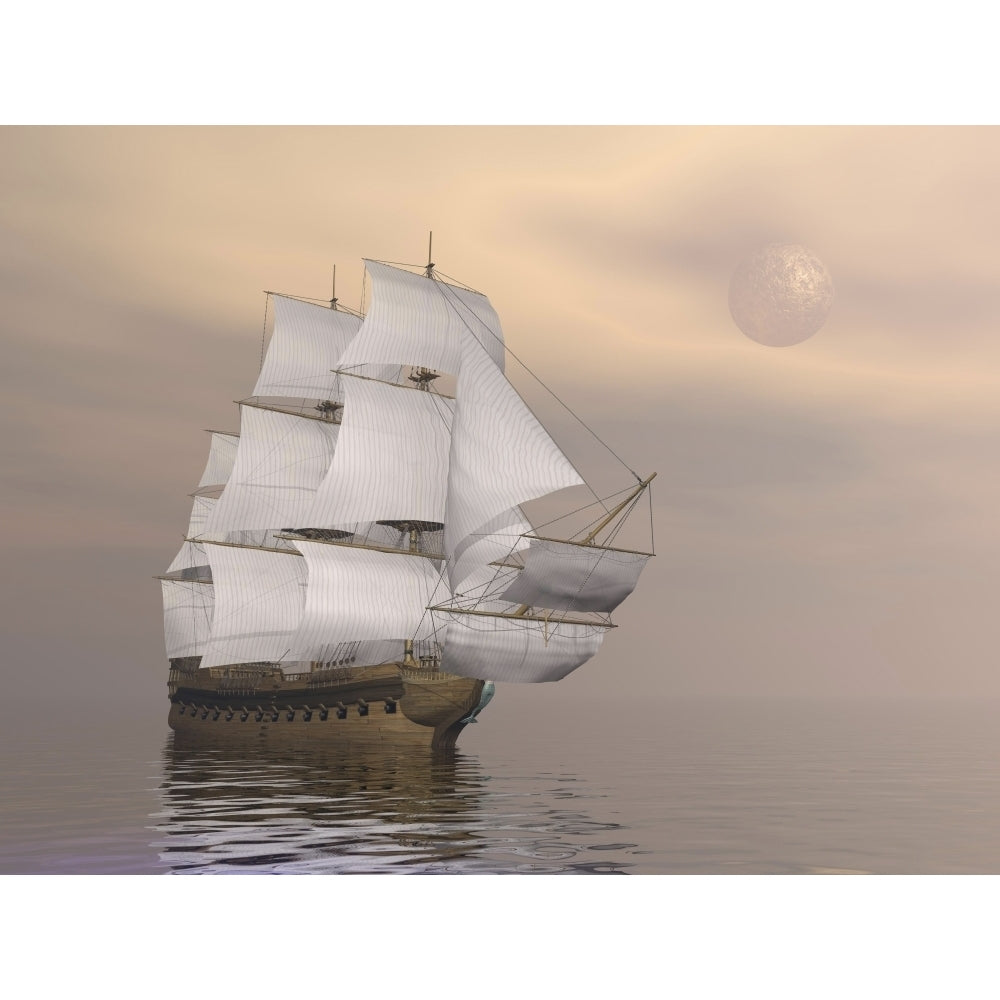 Beautiful old merchant ship sailing on quiet waters Poster Print Image 1