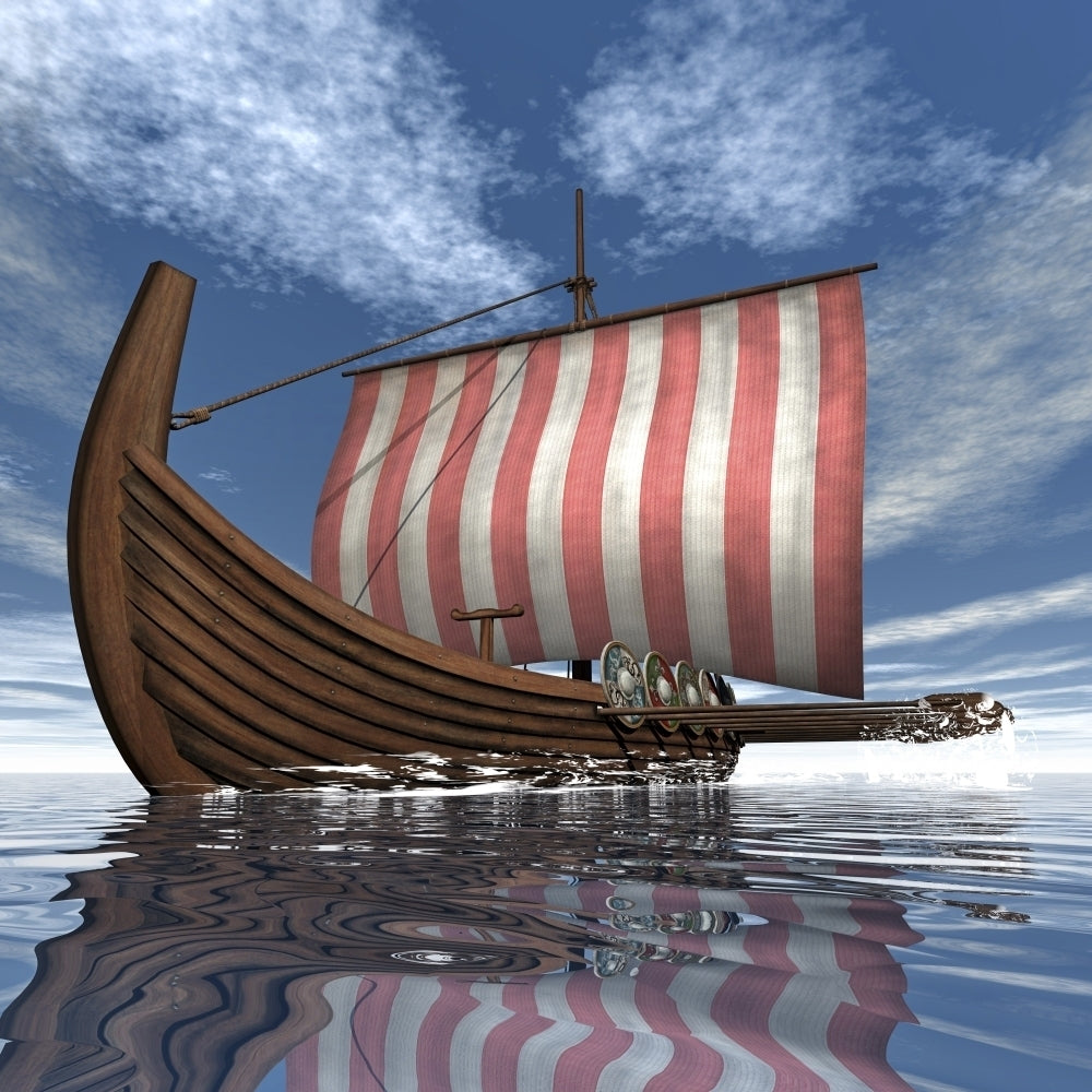 Drekar Viking ship navigating the ocean Poster Print Image 1